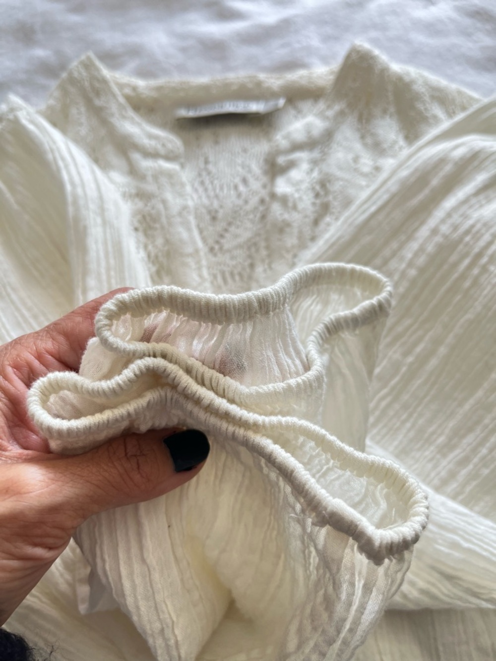 Ricki’s White Lace Boho Blouse Peasant Gauze Top Size 0 Cottagecore Romantic - Picture 13 of 16